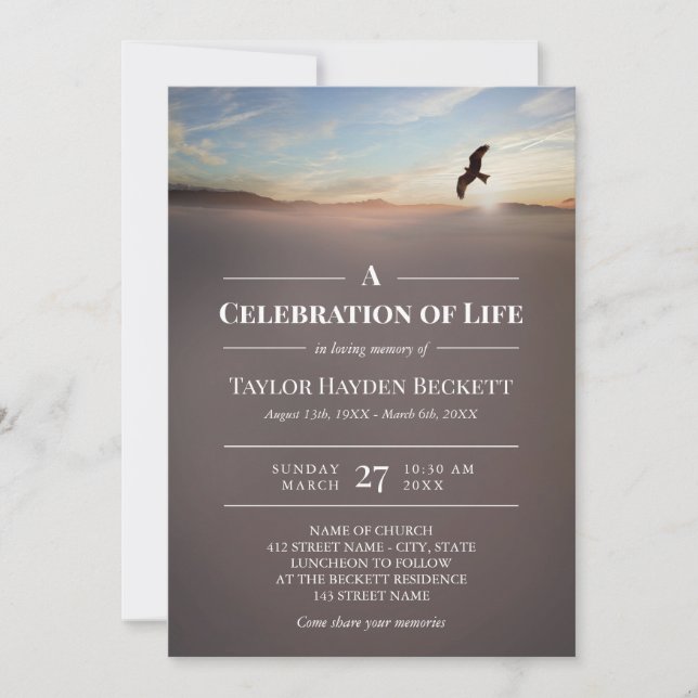 Invitación Águila sobre montañas celebración de la vida (Anverso)