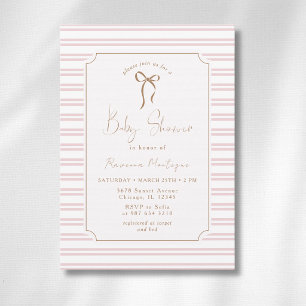 Invitación Aguinaldo de bebé con arco y marco dorado con raya