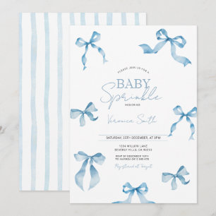 Invitación Aguinaldo moderno para bebé con lazo azul