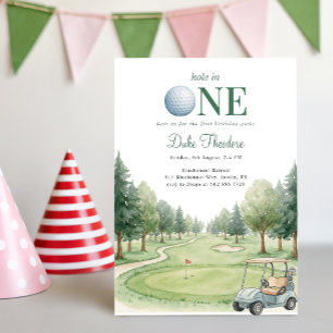Invitación Agujero de Acuarela Verde en Uno de Golf Primer Cu