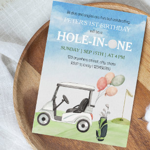 Invitación Agujero en un golf 1er cumpleaños acuarela