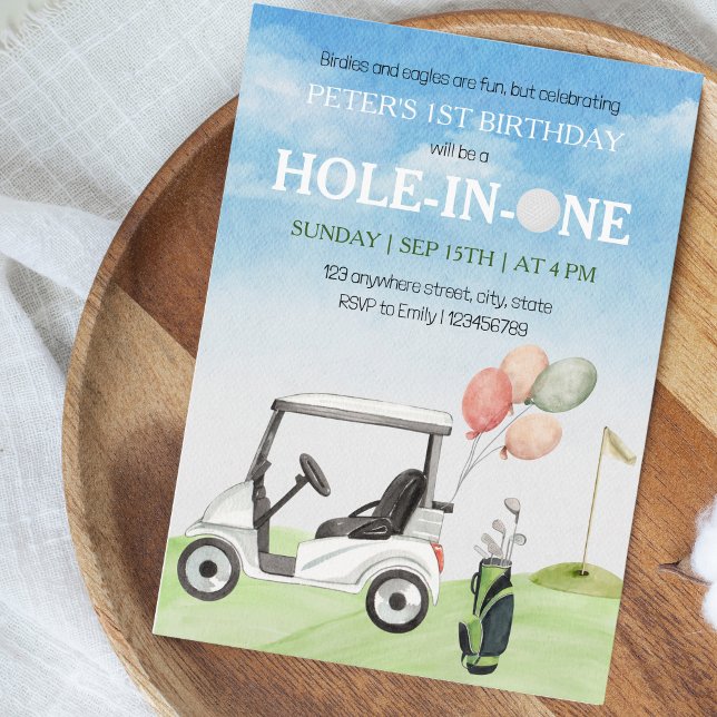 Invitación Agujero en un golf 1er cumpleaños acuarela (Hole in One - 1st birthday)