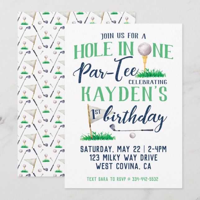 Invitación Agujero en un primer cumpleaños de golf (Anverso / Reverso)