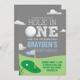 Invitación Agujero en un tema de golf gris primer cumpleaños
