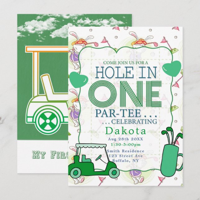 Invitación Agujero En Una Celebración De Cumpleaños De Par-Te (Anverso / Reverso)