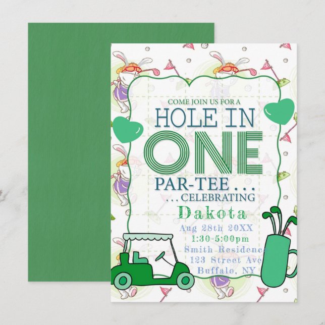 Invitación Agujero En Una Celebración De Cumpleaños De Par-Te (Anverso / Reverso)