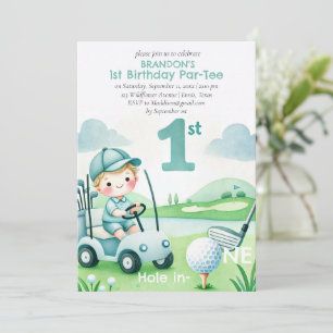 Invitación Agujero en Uno Cumpleaños del Niño Golfista Par-Te