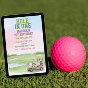 Invitación Agujero en Uno, Golf Rosa Cumpleaños 1