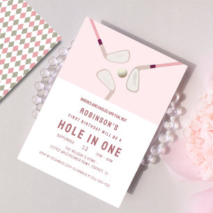 Invitación Agujero moderno rosado en cumpleaños de golf de un