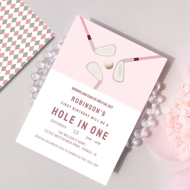 Invitación Agujero moderno rosado en cumpleaños de golf de un (Subido por el creador)