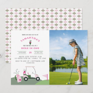 Invitación Agujero rosa en un golf 1er cumpleaños foto de per