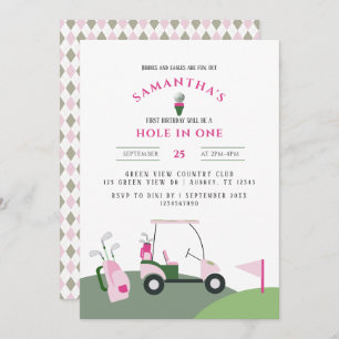 Invitación Agujero rosa en un golf 1er cumpleaños Par-tee