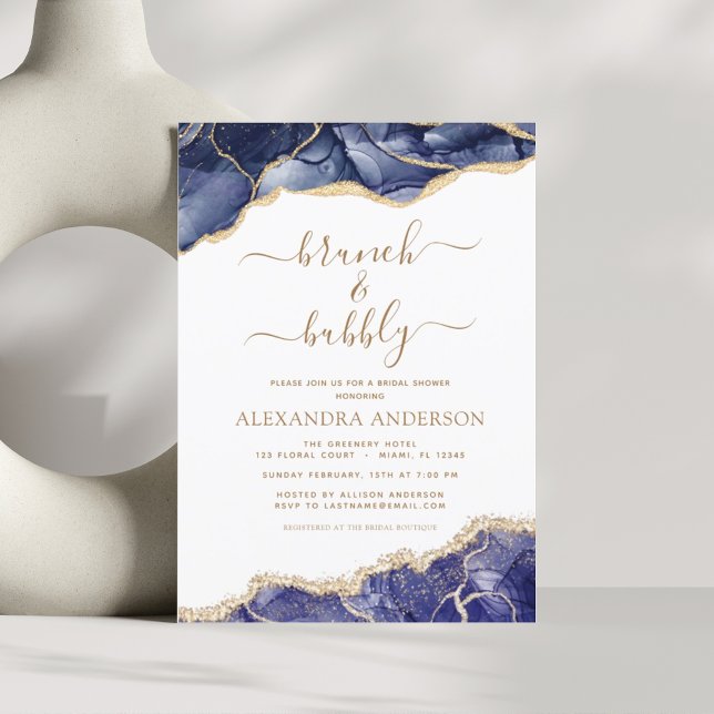 Invitación Agy Navy Blue Gold Brunch & Bubbly Bridal Shower (Subido por el creador)