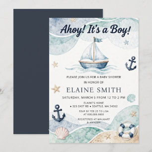 Invitación ¡Ah del barco! Es un niño Cumpleaños de bebé tema 