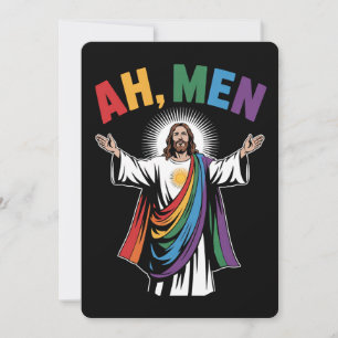 Invitación Ah Men Funny Jesús Orgullo Gay LGBTQ Arcoiris