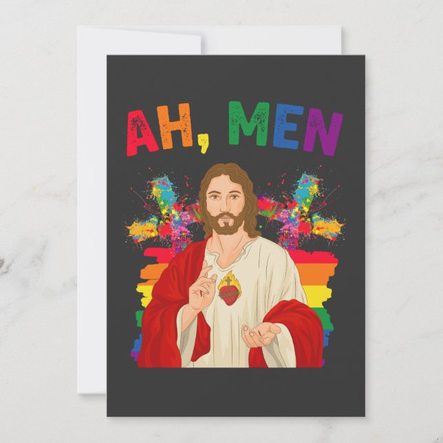 Invitación Ah Men Funny Orgullo Gay LGBT Jesús Cristiano (Anverso)