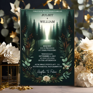 Invitación Ahora Boda Verde Oscuro de la Planta Natural Fores