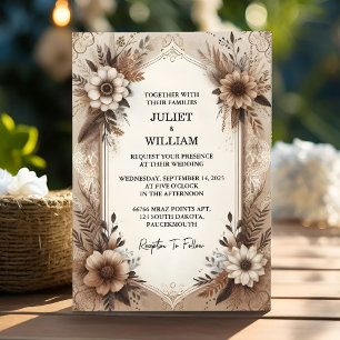 Invitación Ahora Brown Fall Wood Paperie Boda de papel recicl