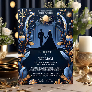 Invitación Ahora Castle Luxury Fuchsia Crown Royal Blue Boda