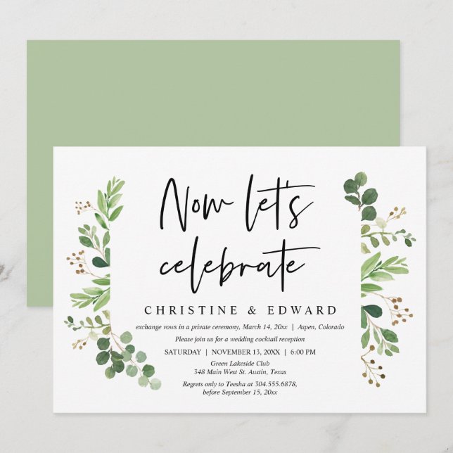 Invitación Ahora celebremos, Fiesta Boda Elopement (Anverso / Reverso)