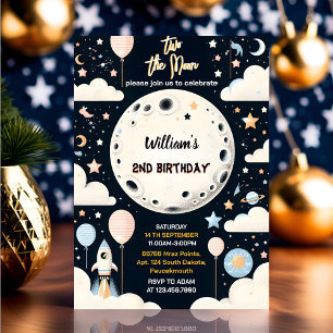 Invitación Ahora cielo de noche espacial lindo Dos cumpleaños