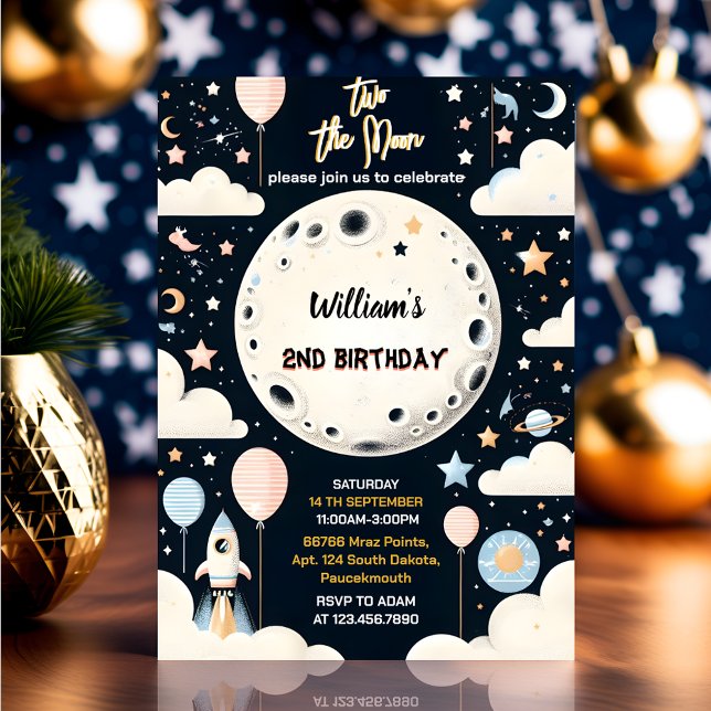 Invitación Ahora cielo de noche espacial lindo Dos cumpleaños (Subido por el creador)