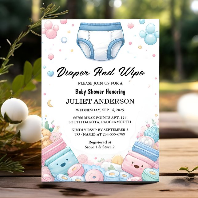 Invitación Ahora Coloca A Papá Pink Blue Diaper Y Limpia Baby (Subido por el creador)