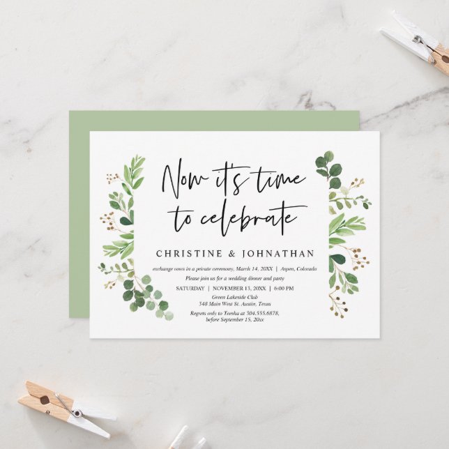 Invitación Ahora es el momento de celebrar, Boda Elopement (Anverso/Reverso In Situ)