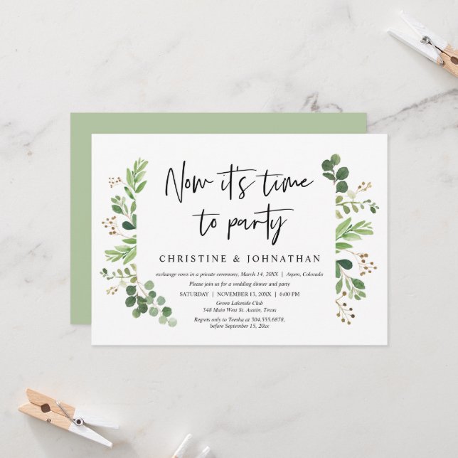 Invitación Ahora es el momento de fiesta, Boda Fiesta Elopeme (Anverso/Reverso In Situ)
