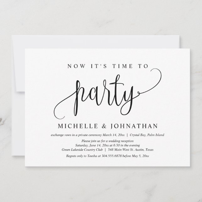 Invitación Ahora es el momento de Fiesta, Elopement post Boda (Anverso)