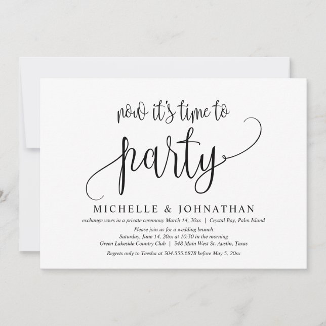 Invitación Ahora es el momento de Fiesta, Elopement post Boda (Anverso)