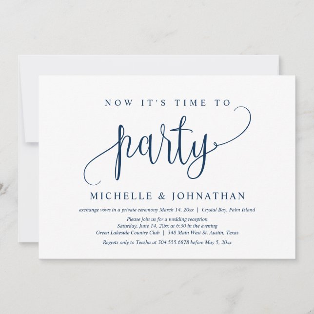 Invitación Ahora es el momento de Fiesta, post Boda Elopement (Anverso)
