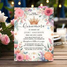 Invitación Ahora familia Tiara Latina Girly Español Quinceane