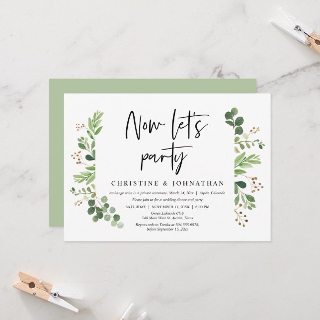 Invitación Ahora, fiesta, Boda Elopement (Anverso/Reverso In Situ)