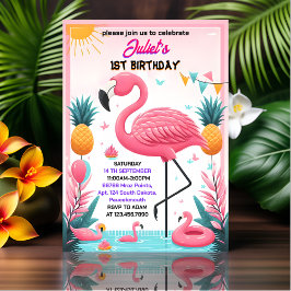 Invitación Ahora Fiesta del Piscina Fly Rosa Flamingo  de pri