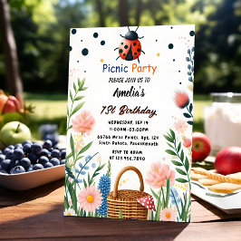 Invitación Ahora los Chicas aman el Bug Picnic Polka Dot 1er 