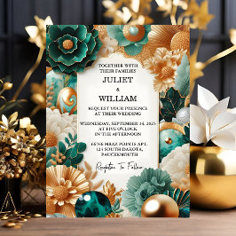 Invitación Ahora Marble Monstera Verde Esmeralda Y Boda De Or