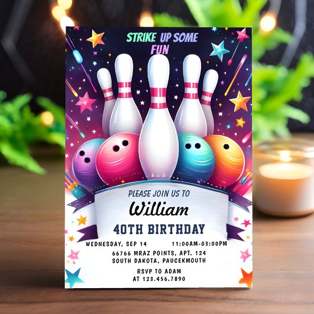 Invitación Ahora Neon Boy Team Event Bowling 40 cumpleaños (Subido por el creador)