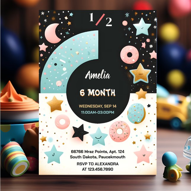 Invitación Ahora niño Chica 6 meses Fiesta medio año medio cu (Subido por el creador)