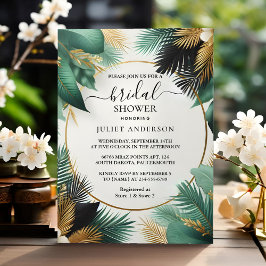 Invitación Ahora Palm Tree Beach Green Y Gold Bridal Shower