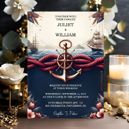 Invitación Ahora Rope Knot Barco Naval Boda Náutico Azul