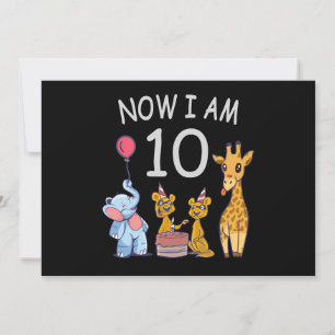 Invitación Ahora tengo 10 años Cumpleaños 10 en el Zoológico