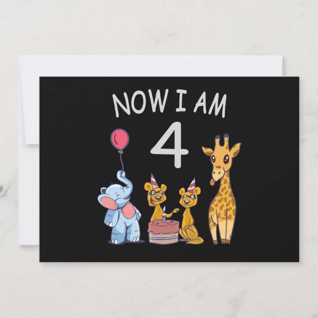 Invitación Ahora tengo 4 años y cuarto cumpleaños en el zooló (Anverso)