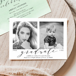 Invitación Ahora y después, fiesta de graduación de foto verd