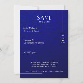 Invitación Ahorra la Fecha con Texto Azul Marino y Blanco Tex