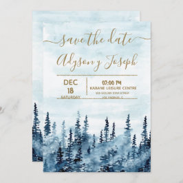 Invitación Ahorra la fecha de acuarela del bosque azul