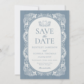 Invitación Ahorra la Fecha de Encaje Azul Doily Floral Vintag