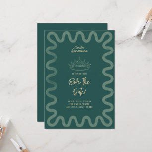 Invitación Ahorra la fecha de Quinceañera en verde esmeralda