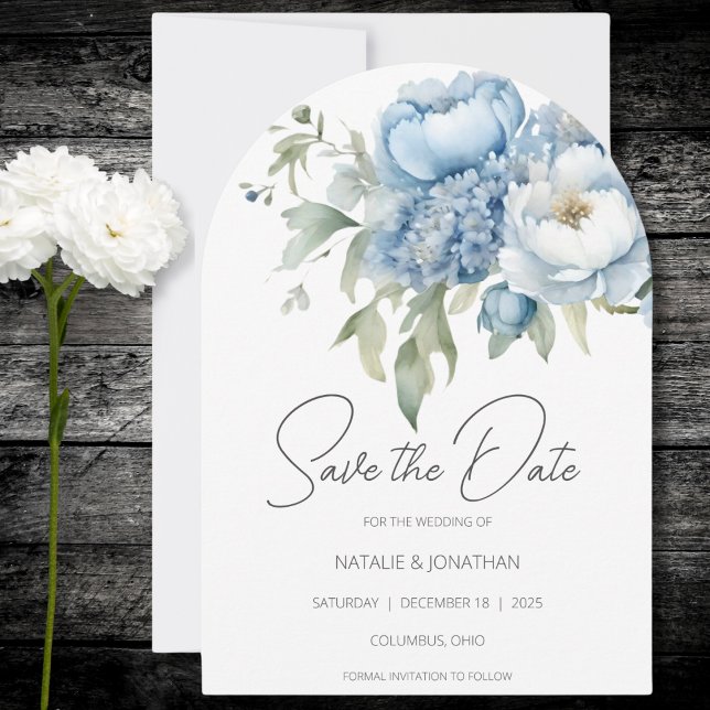 Invitación Ahorra la Fecha Floral Azul Hielo (Subido por el creador)
