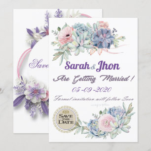 Invitación Ahorra la Fecha Floral Lila Morado Imprimible